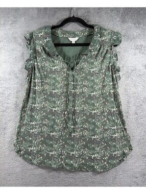 Lucky Brand Women's Green Floral Sleeveless Blouse Medium